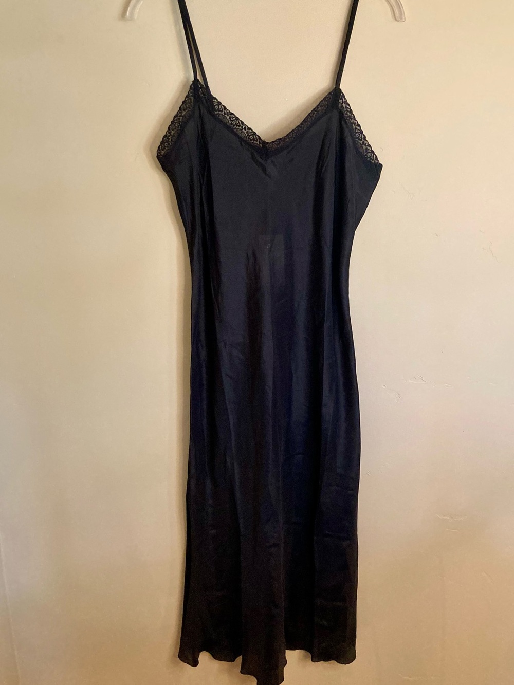 NEW Johnny Was 100% Silk Midi Length Slip Dress Lace Black Adjustable Straps L - Picture 4 of 9